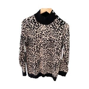 Calvin Klein Cheetah Print Mock Neck Button Shoulder Sweater Top NWT Size S